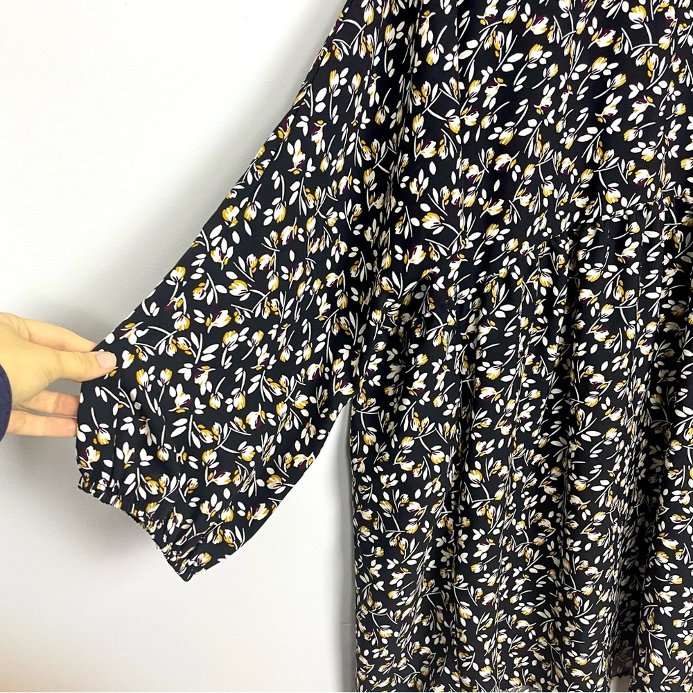Zara Floral Babydoll Flowy Long Sleeve Mini Dress Black Women's Size Medium Boho - Picture 7 of 15